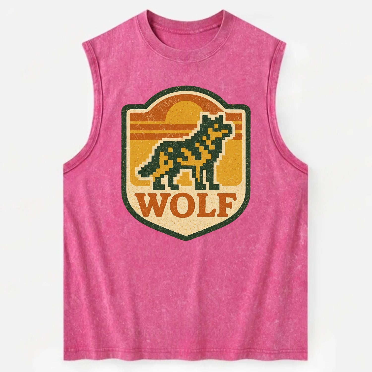 Digital Pixel Wolf  - Vintage Washed Tank - Pink
