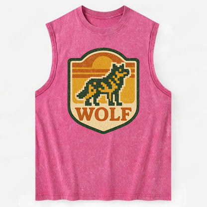Digital Pixel Wolf  - Vintage Washed Tank - Pink