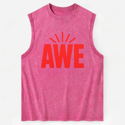 Bold typography design - "AWE" - overwhelming wonder - Vintage Washed Tank - Pink