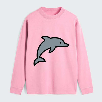 Bottlenose Dolphin - Gray jumping pose flat side profile - Classic Long Sleeve Shirt - Pink
