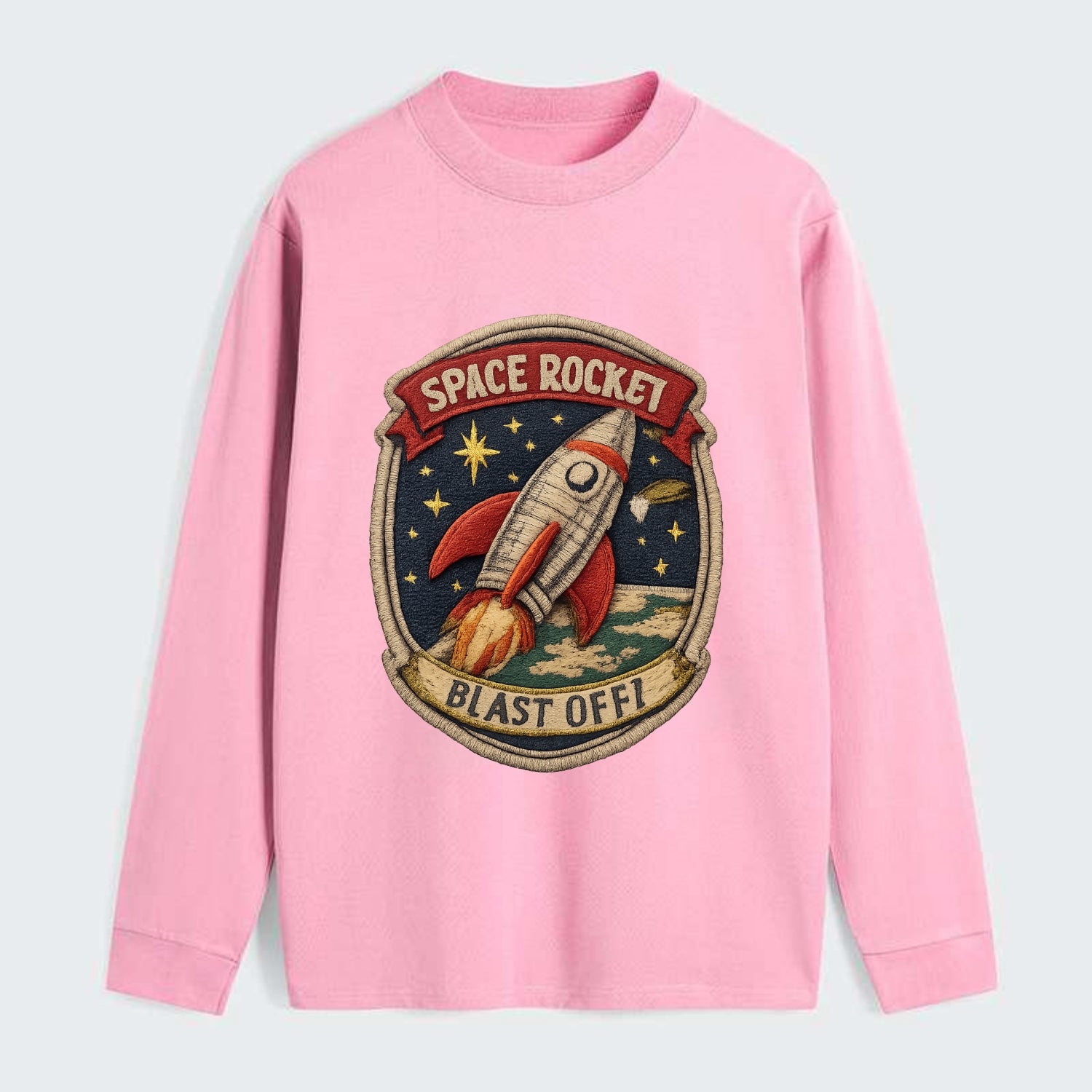 RETRO ROCKET - 1950s space rocket in silver and red , atomic age - Classic Long Sleeve Shirt - Pink