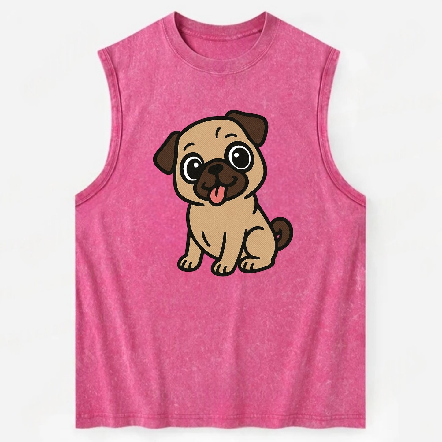 Pug - Tilted head with tongue out - Vintage Washed Tank - Pink
