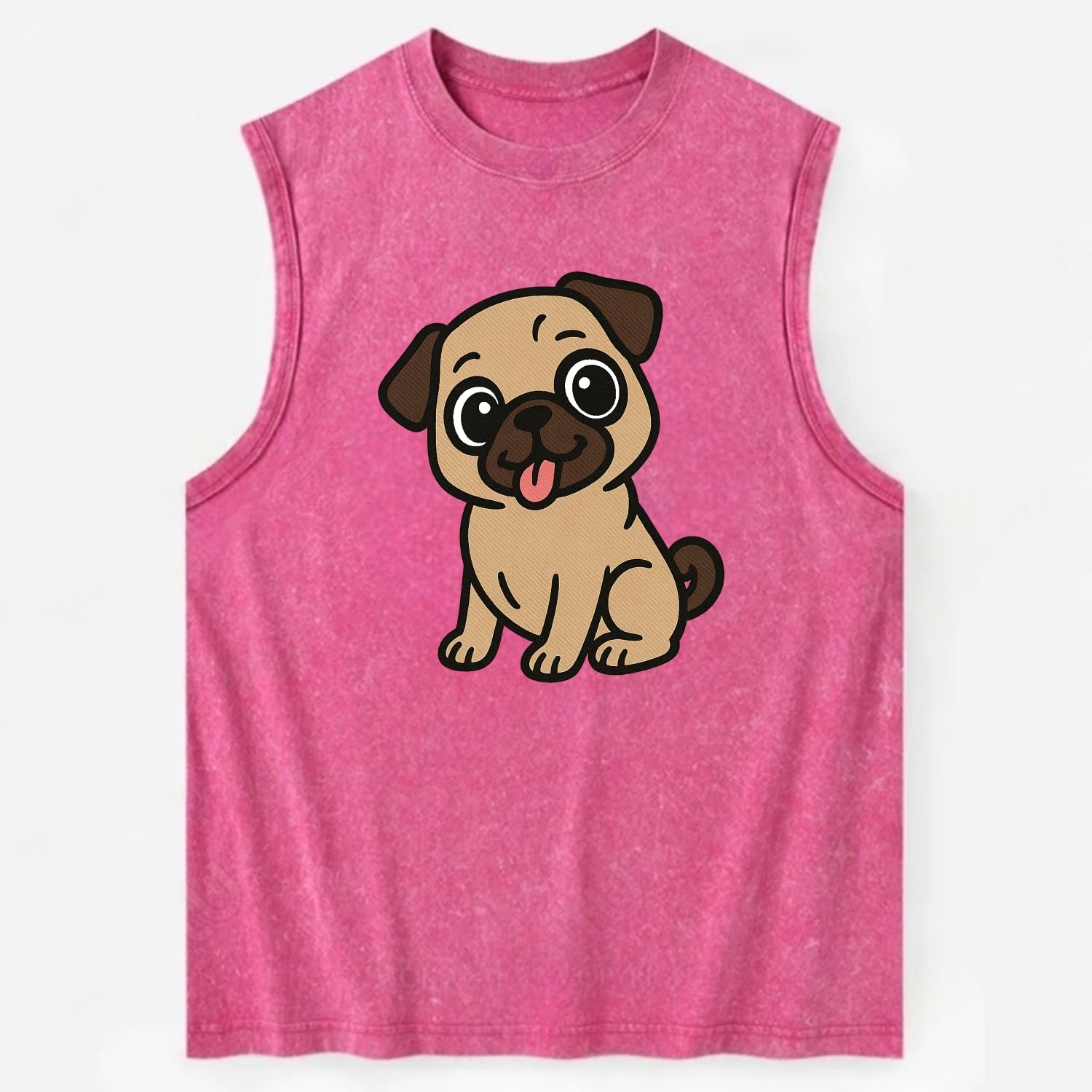 Pug - Tilted head with tongue out - Vintage Washed Tank - Pink