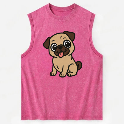 Pug - Tilted head with tongue out - Vintage Washed Tank - Pink