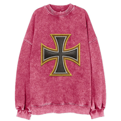 Teutonic Cross  - Vintage Sweatshirt - Pink
