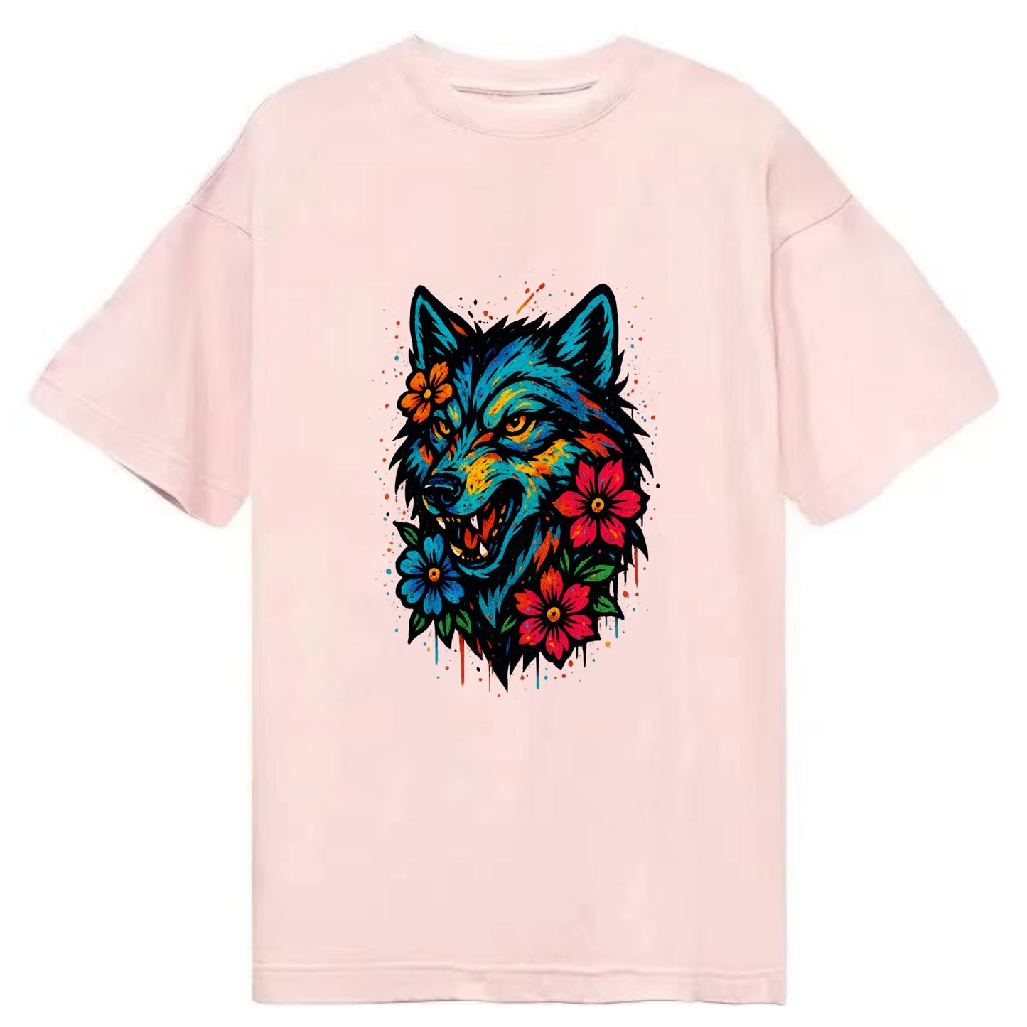 Floral Wolf Garden  - Classic T-shirt - Pink