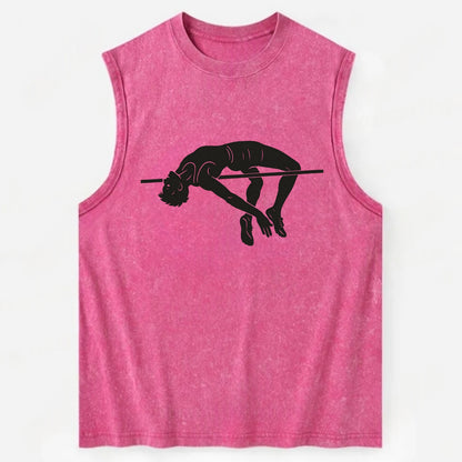 High jumper arching over bar - Vintage Washed Tank - Pink