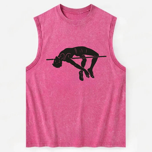 High jumper arching over bar - Vintage Washed Tank - Pink