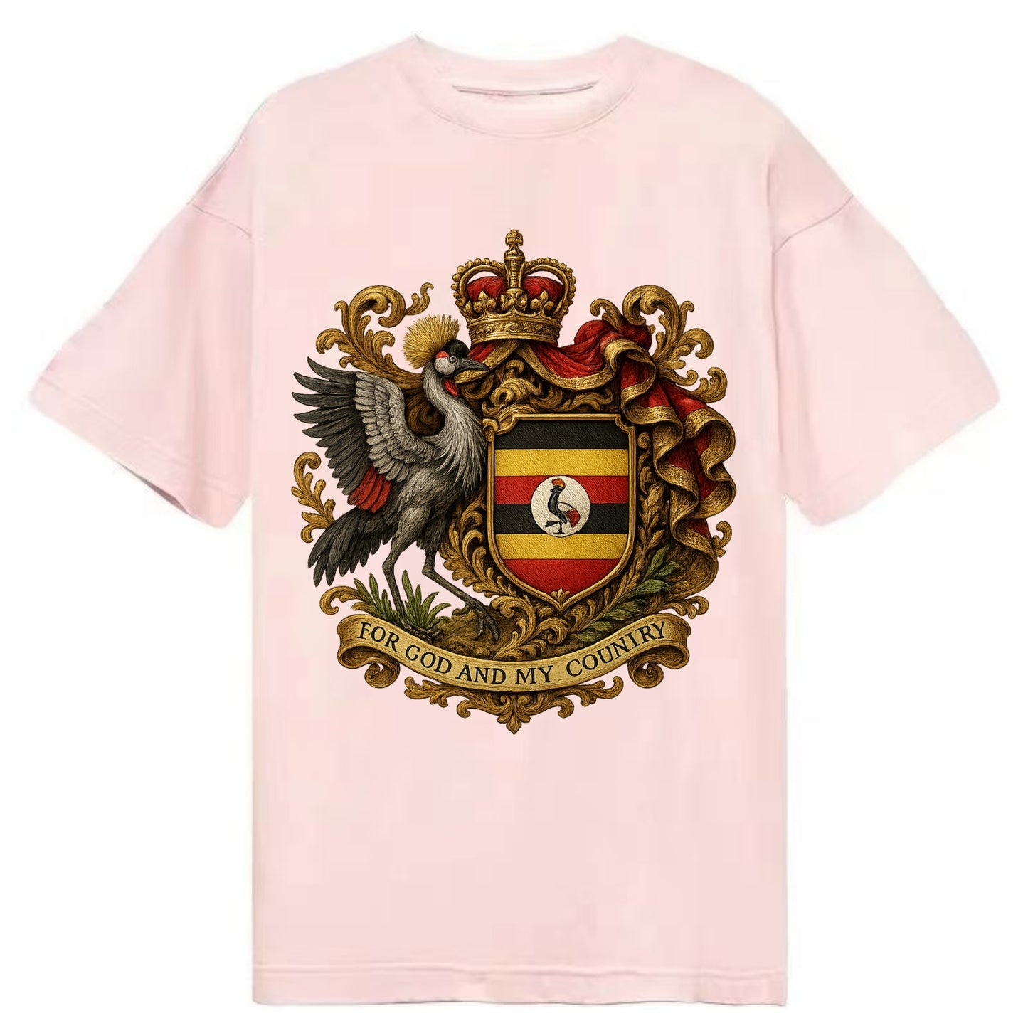 Uganda Crested Crane Emblem  - Classic T-shirt - Pink