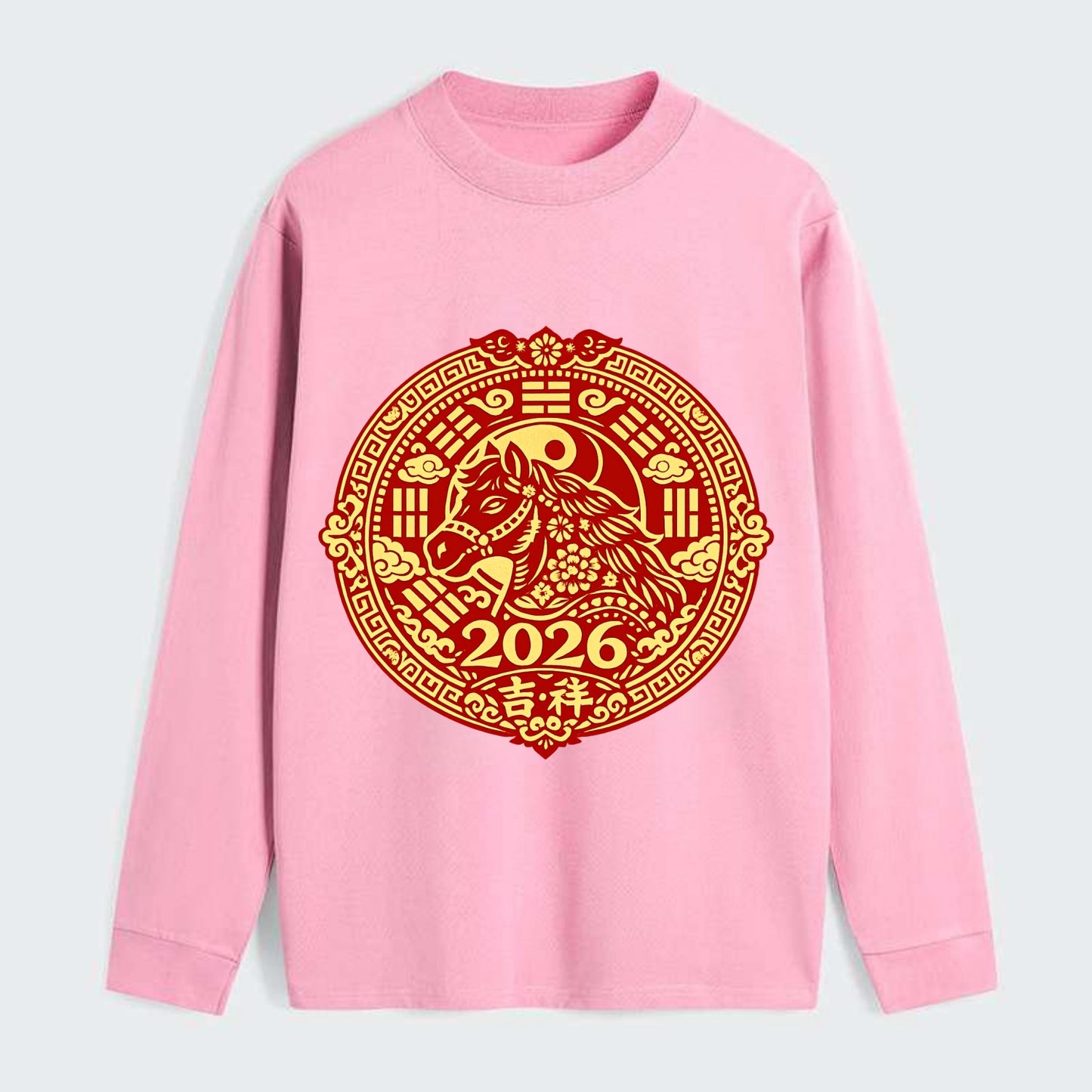 LUCKY HORSE MEDALLION | Circular medallion with horse profile | - Classic Long Sleeve Shirt - Pink