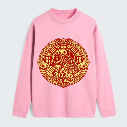 LUCKY HORSE MEDALLION | Circular medallion with horse profile | - Classic Long Sleeve Shirt - Pink
