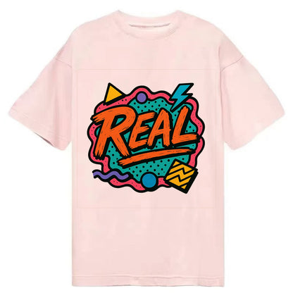 Imperfect brush strokes spelling "Real" - authenticity over perfection, raw and - Classic T-shirt - Pink