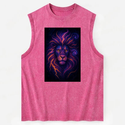 Regal lion with mane made of electric currents, neon yellow and hot pink - Vintage Washed Tank - Pink