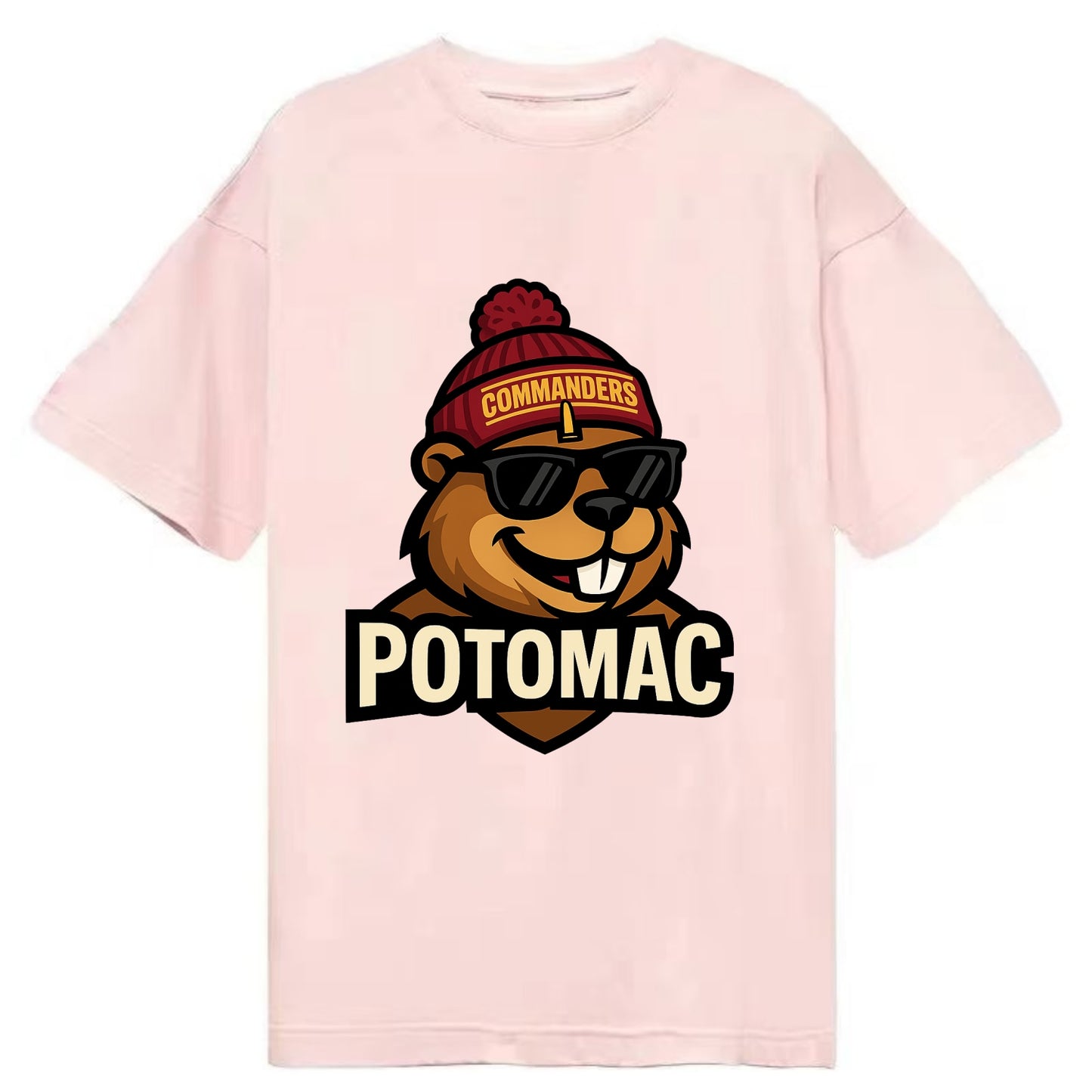 Potomac Beaver wearing Commanders beanie with monument patch and wayfarer - Classic T-shirt - Pink