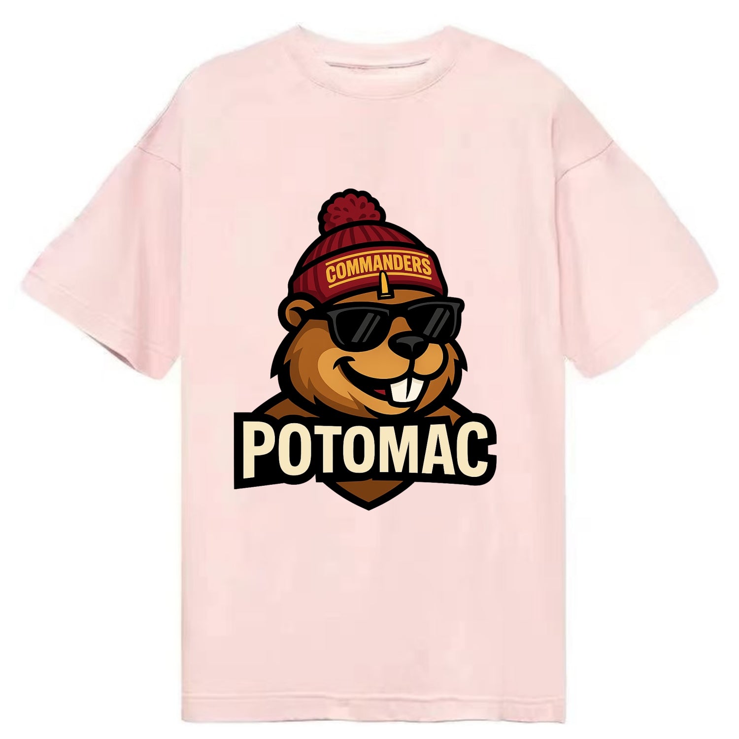 Potomac Beaver wearing Commanders beanie with monument patch and wayfarer - Classic T-shirt - Pink
