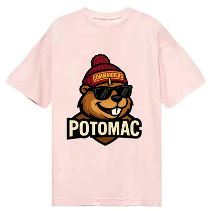 Potomac Beaver wearing Commanders beanie with monument patch and wayfarer - Classic T-shirt - Pink