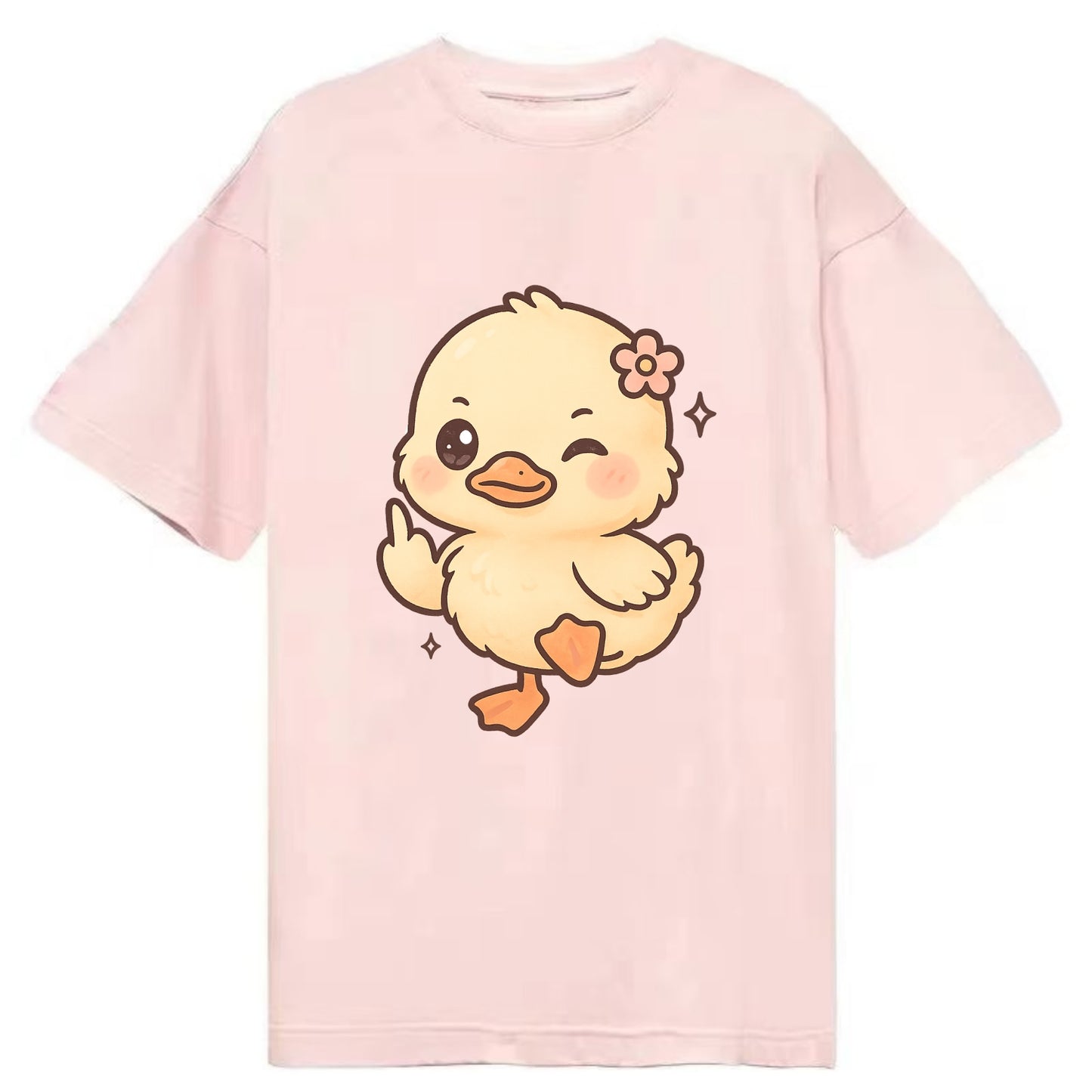 fluffy baby duck with small flower, one webbed foot raised sassily - Classic T-shirt - Pink