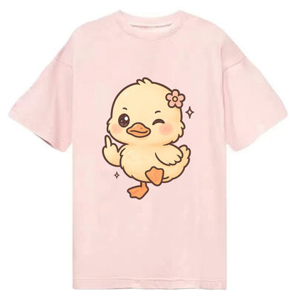 fluffy baby duck with small flower, one webbed foot raised sassily - Classic T-shirt - Pink