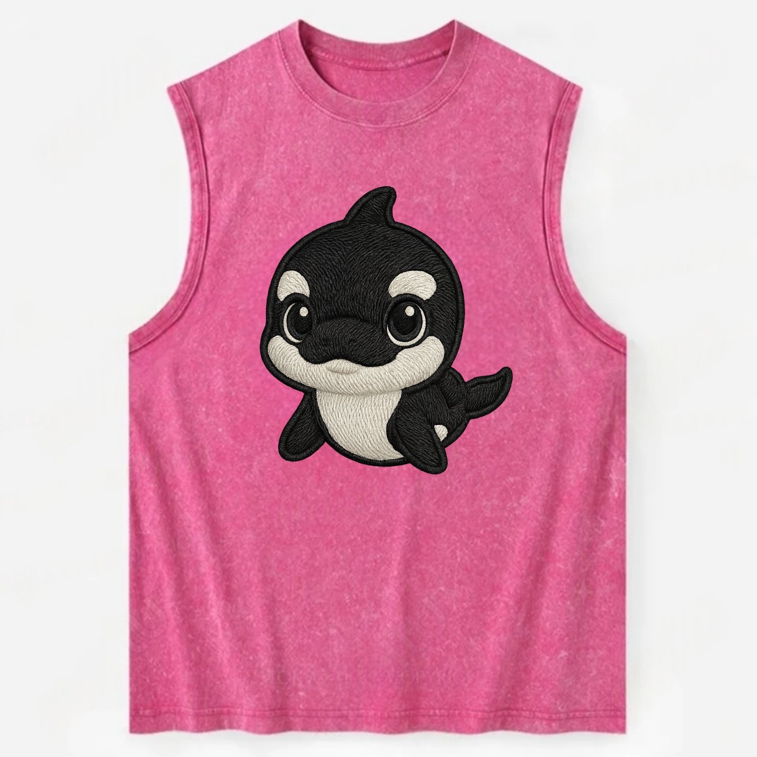 Baby Orca - black and white pattern, white eye patch, front-facing, curious - Vintage Washed Tank - Pink