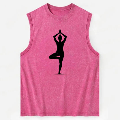 Yoga practitioner in tree pose - Vintage Washed Tank - Pink