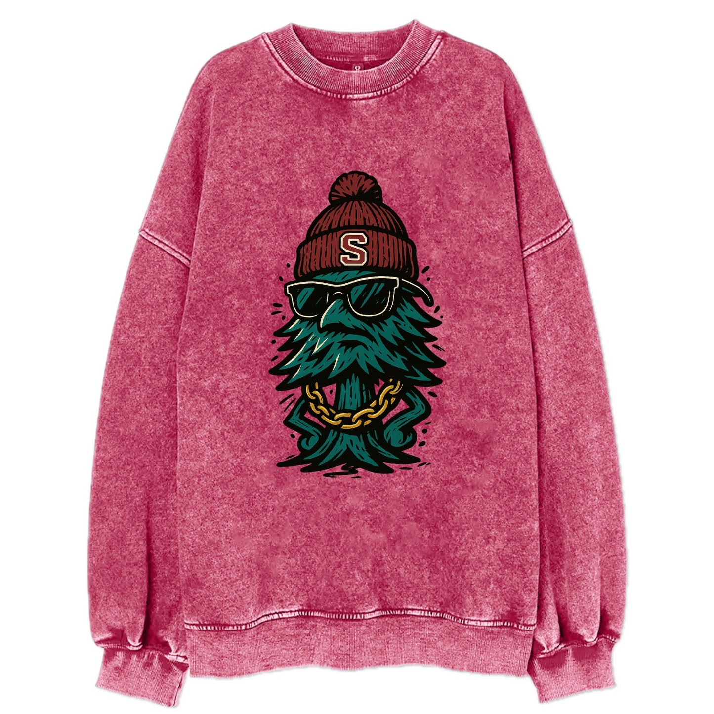 Palo Alto Tree wearing Stanford beanie with S patch - Vintage Sweatshirt - Pink