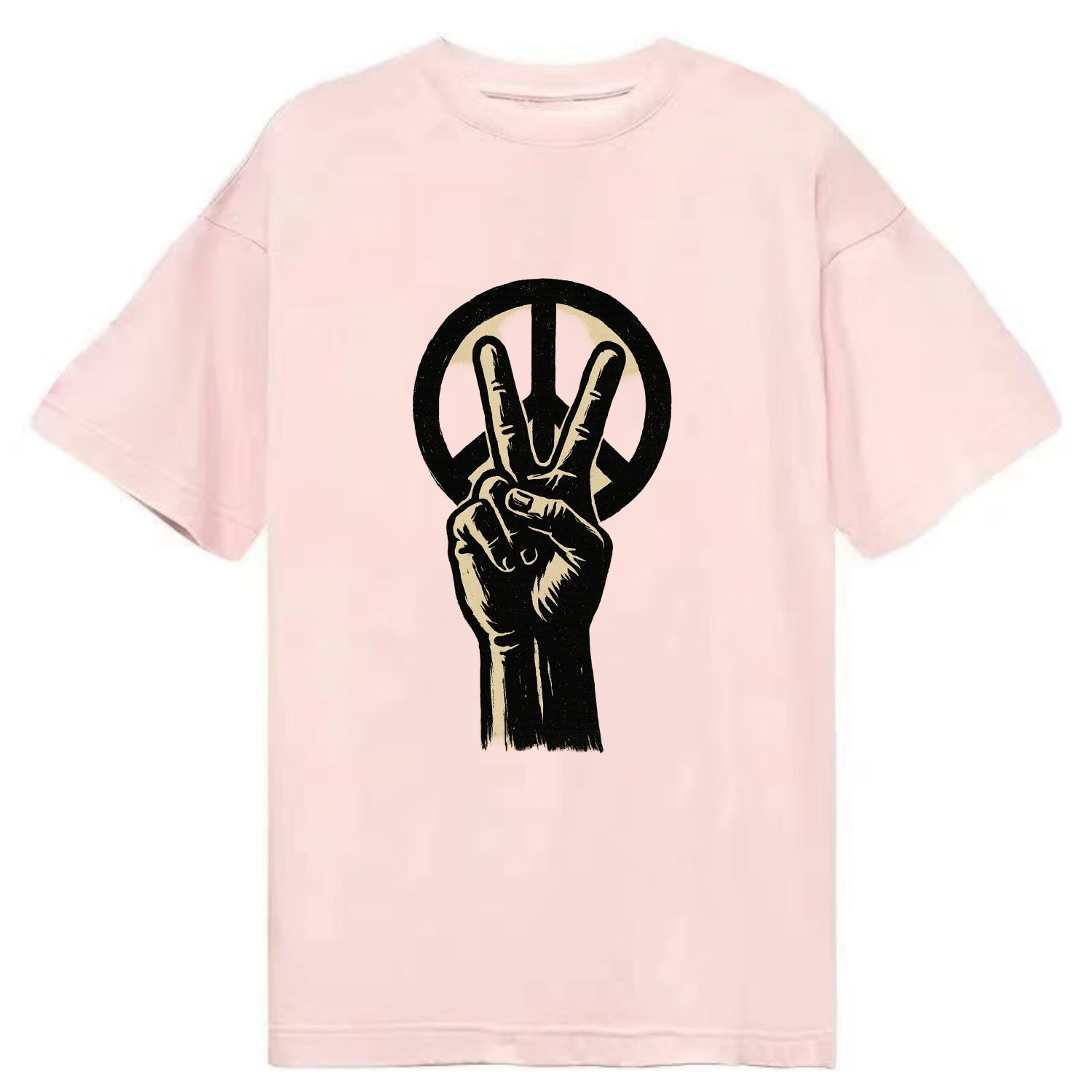 Peace sign hand gesture - anti-war movement ink brushstrokes - Classic T-shirt - Pink