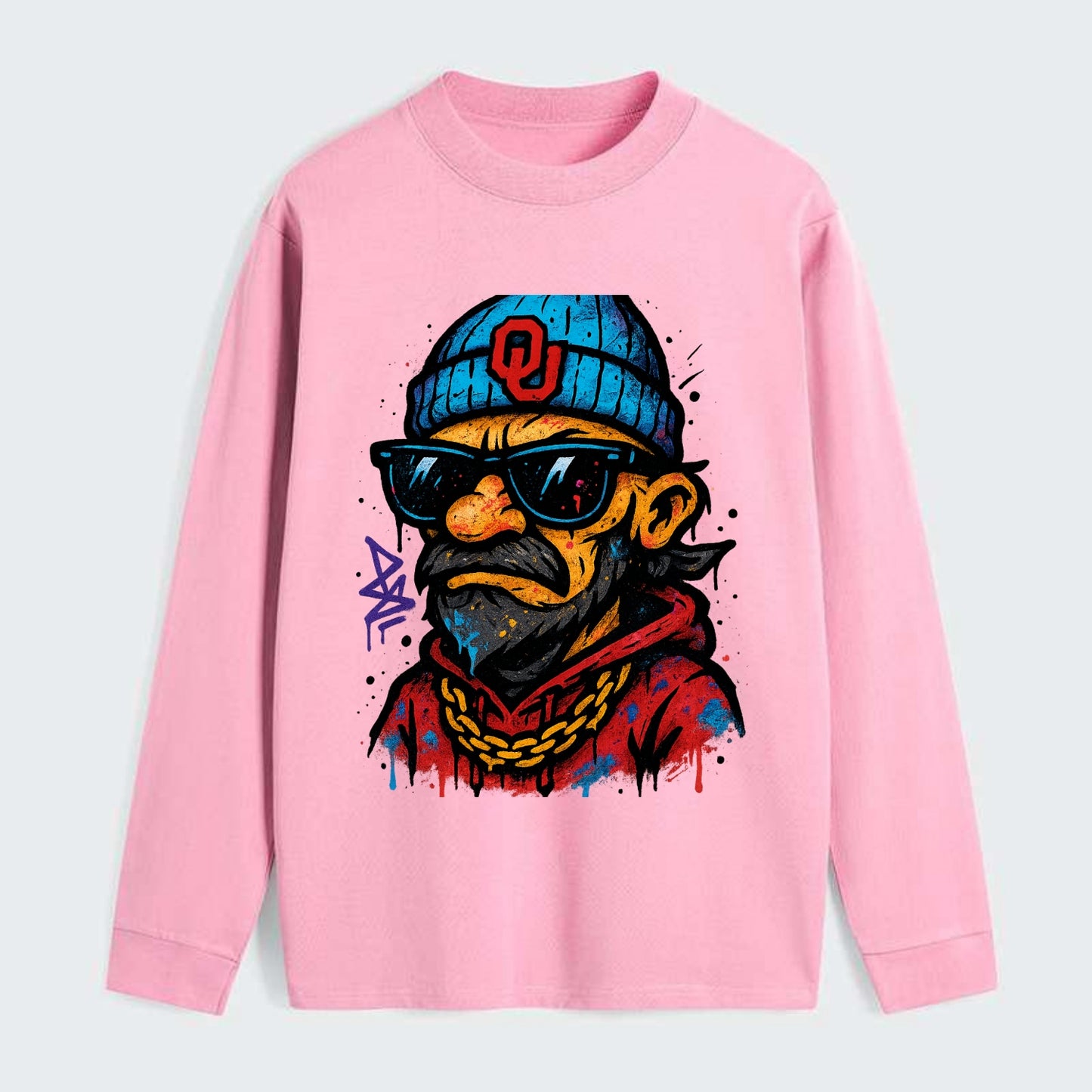 Norman Sooner wearing Oklahoma beanie with OU patch - Classic Long Sleeve Shirt - Pink