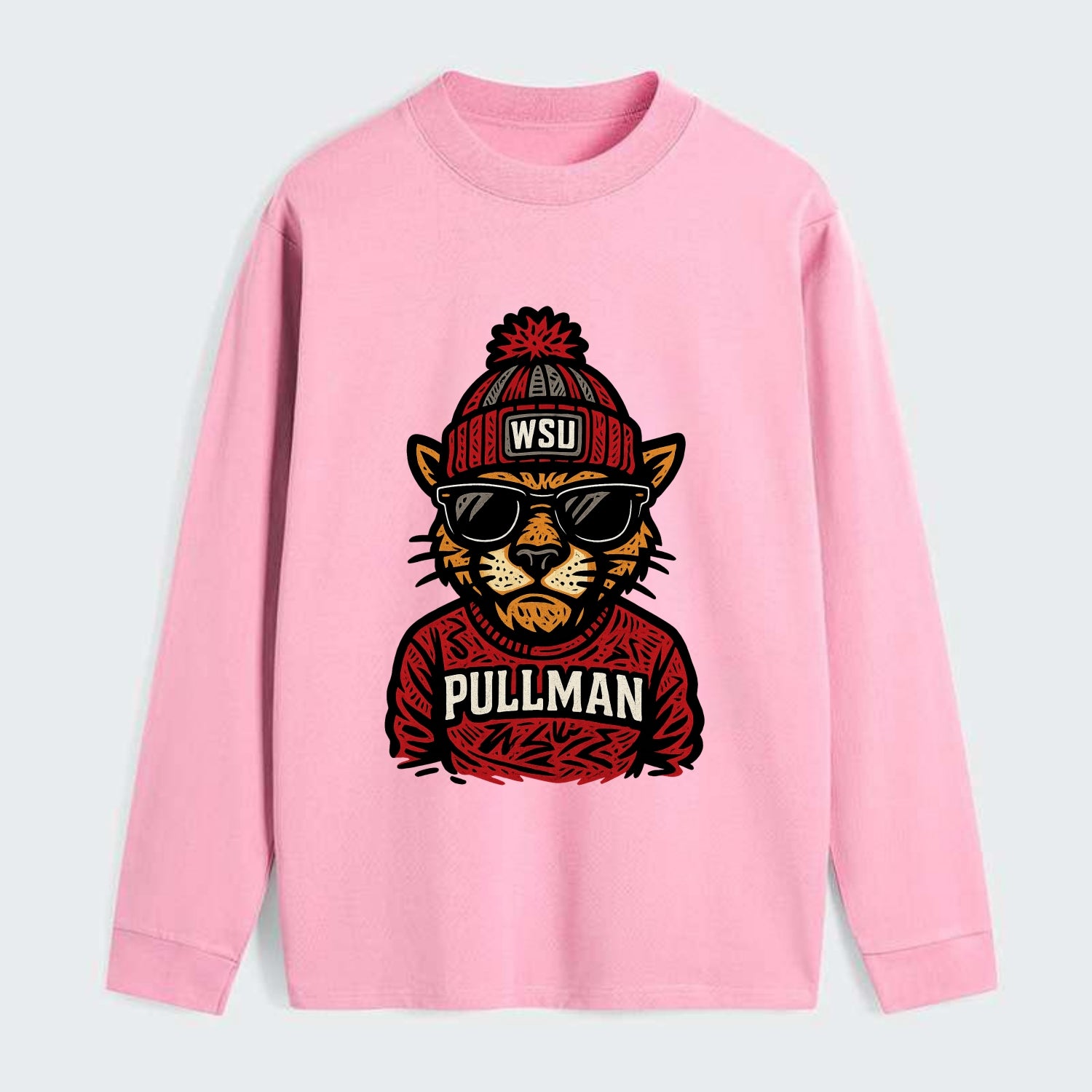 Pullman Cougar wearing Washington State beanie with WSU patch - Classic Long Sleeve Shirt - Pink