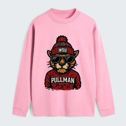 Pullman Cougar wearing Washington State beanie with WSU patch - Classic Long Sleeve Shirt - Pink