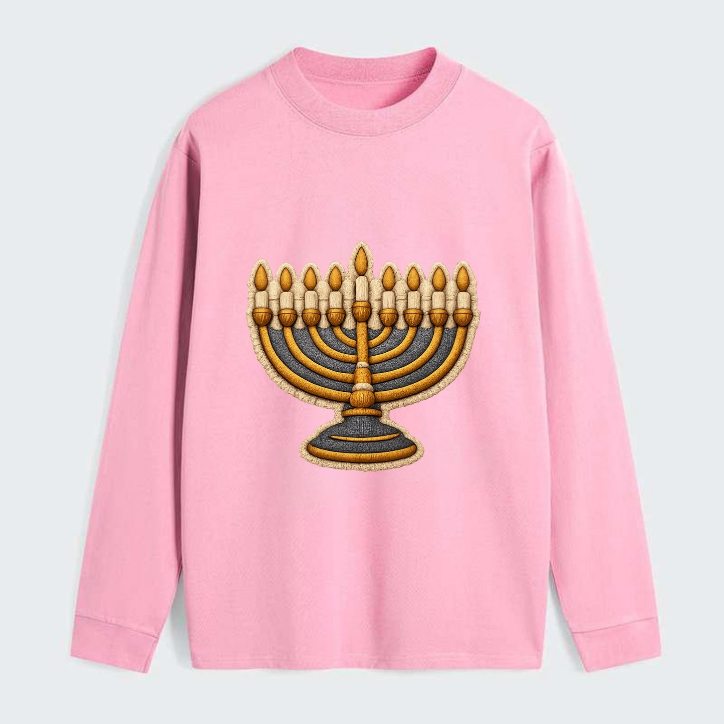 MENORAH LIGHTS - nine branch candelabra in gold and blue , Hanukkah - Classic Long Sleeve Shirt - Pink