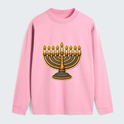 MENORAH LIGHTS - nine branch candelabra in gold and blue , Hanukkah - Classic Long Sleeve Shirt - Pink