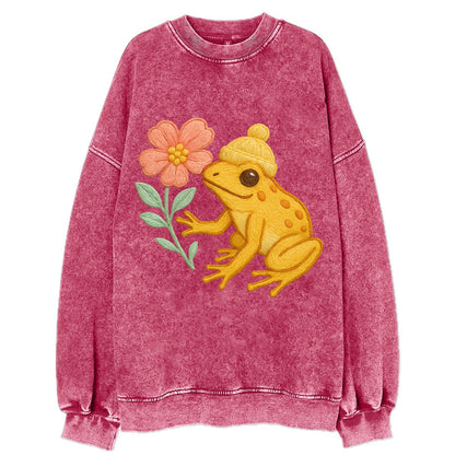 Yellow Dart Frog - Vintage Sweatshirt - Pink