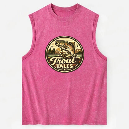 Trout Tales Adventure Emblem - Vintage Washed Tank - Pink