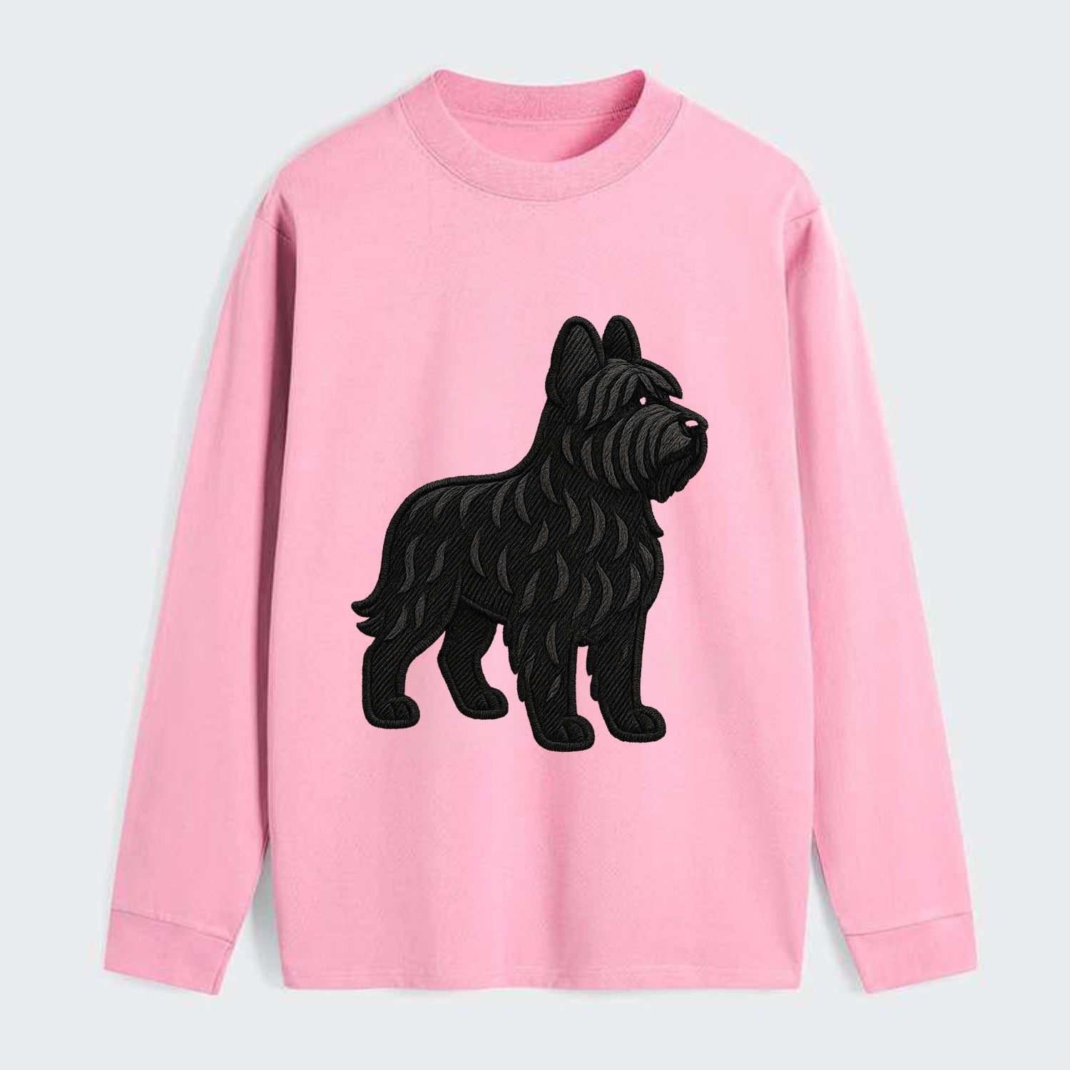 Briard - Black wavy coat embroidered herding pose - Classic Long Sleeve Shirt - Pink