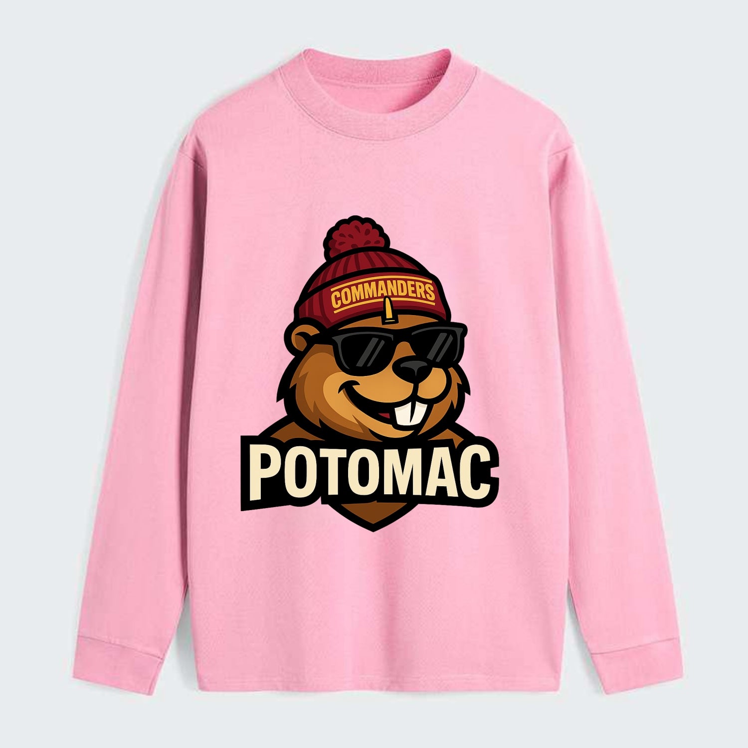 Potomac Beaver wearing Commanders beanie with monument patch and - Classic Long Sleeve Shirt - Pink