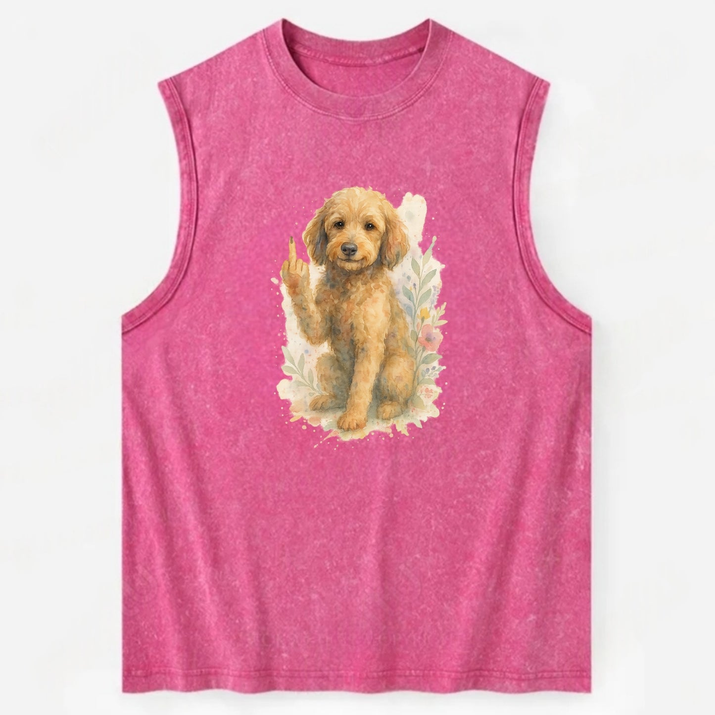 Labradoodle hypoallergenic with wavy coat, intelligent eyes, paw raised - Vintage Washed Tank - Pink