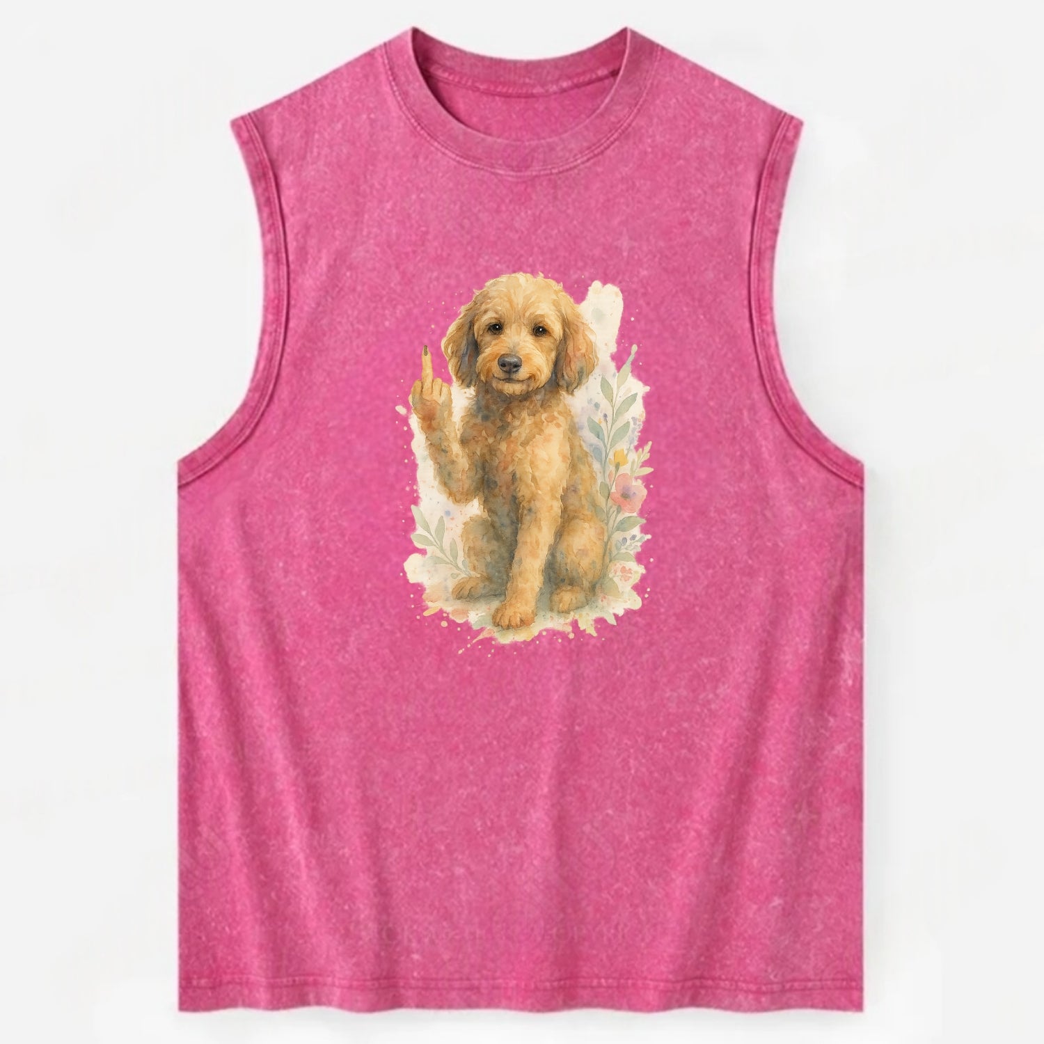 Labradoodle hypoallergenic with wavy coat, intelligent eyes, paw raised - Vintage Washed Tank - Pink
