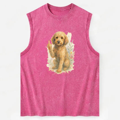Labradoodle hypoallergenic with wavy coat, intelligent eyes, paw raised - Vintage Washed Tank - Pink