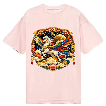 CELESTIAL HORSE | Heavenly horse among clouds and stars | Wings of flowing energy - Classic T-shirt - Pink