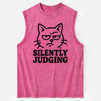 Sassy Side-Eye Cat - Vintage Washed Tank - Pink