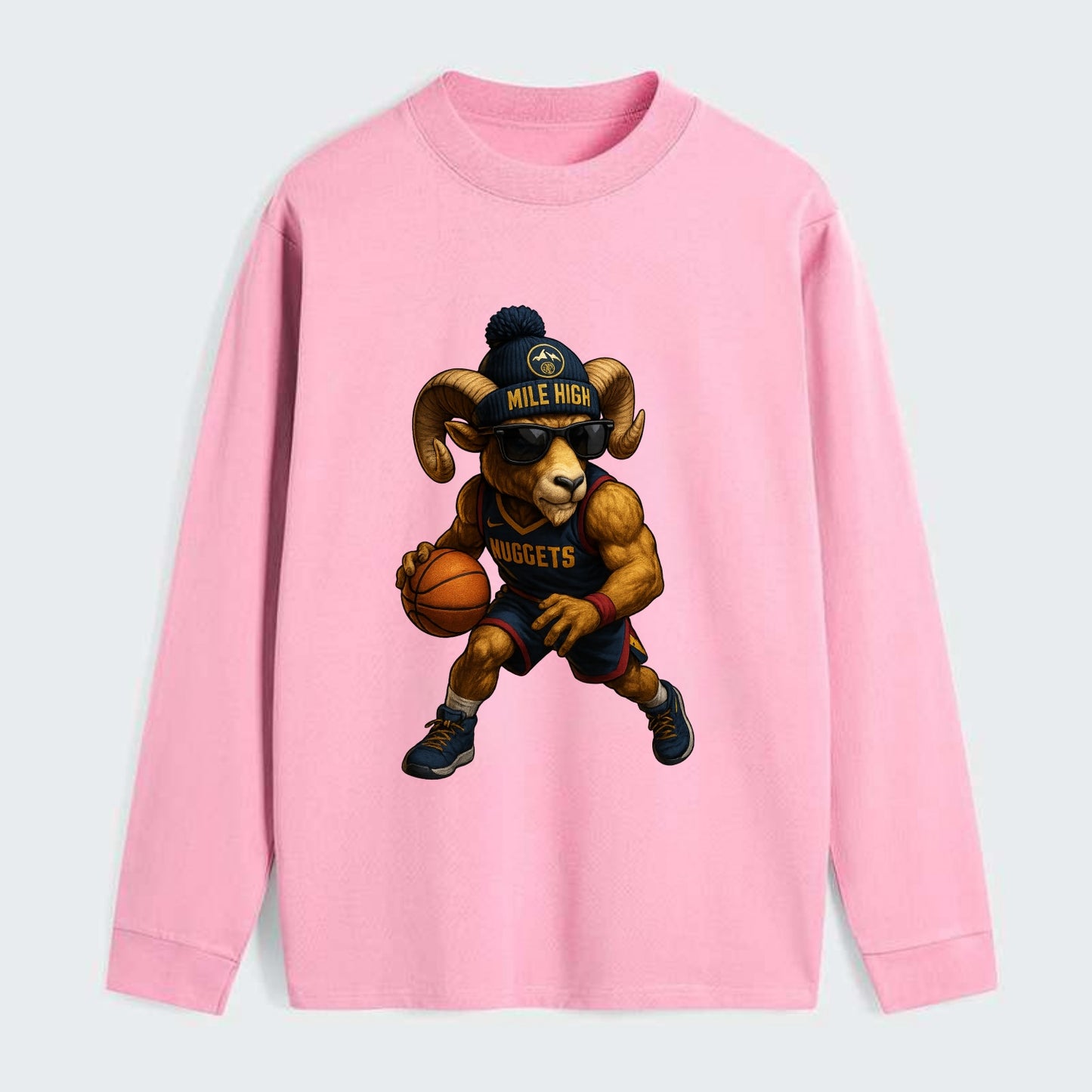 Mile High Bighorn wearing Nuggets beanie with mountain patch and - Classic Long Sleeve Shirt - Pink