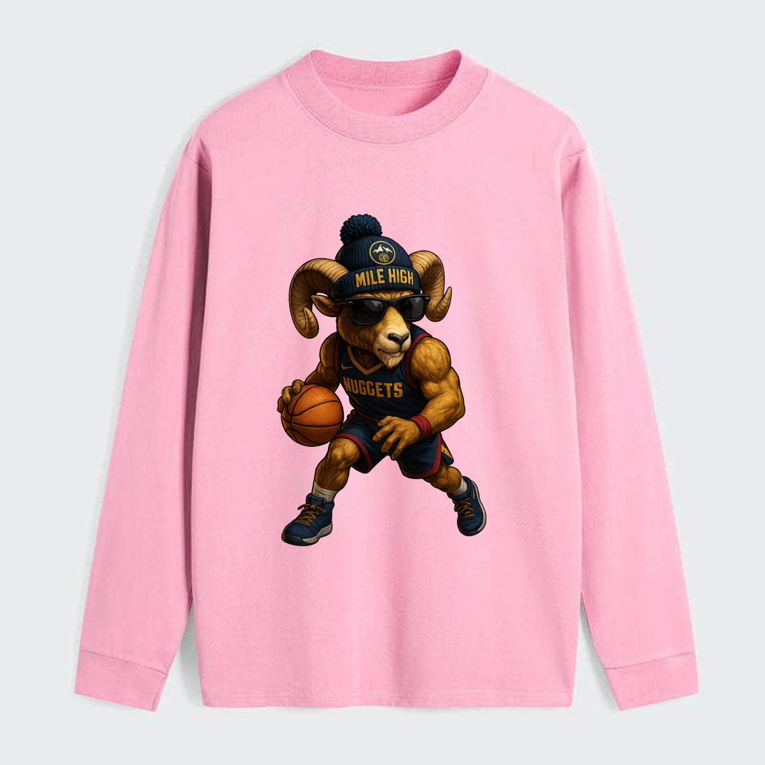 Mile High Bighorn wearing Nuggets beanie with mountain patch and - Classic Long Sleeve Shirt - Pink