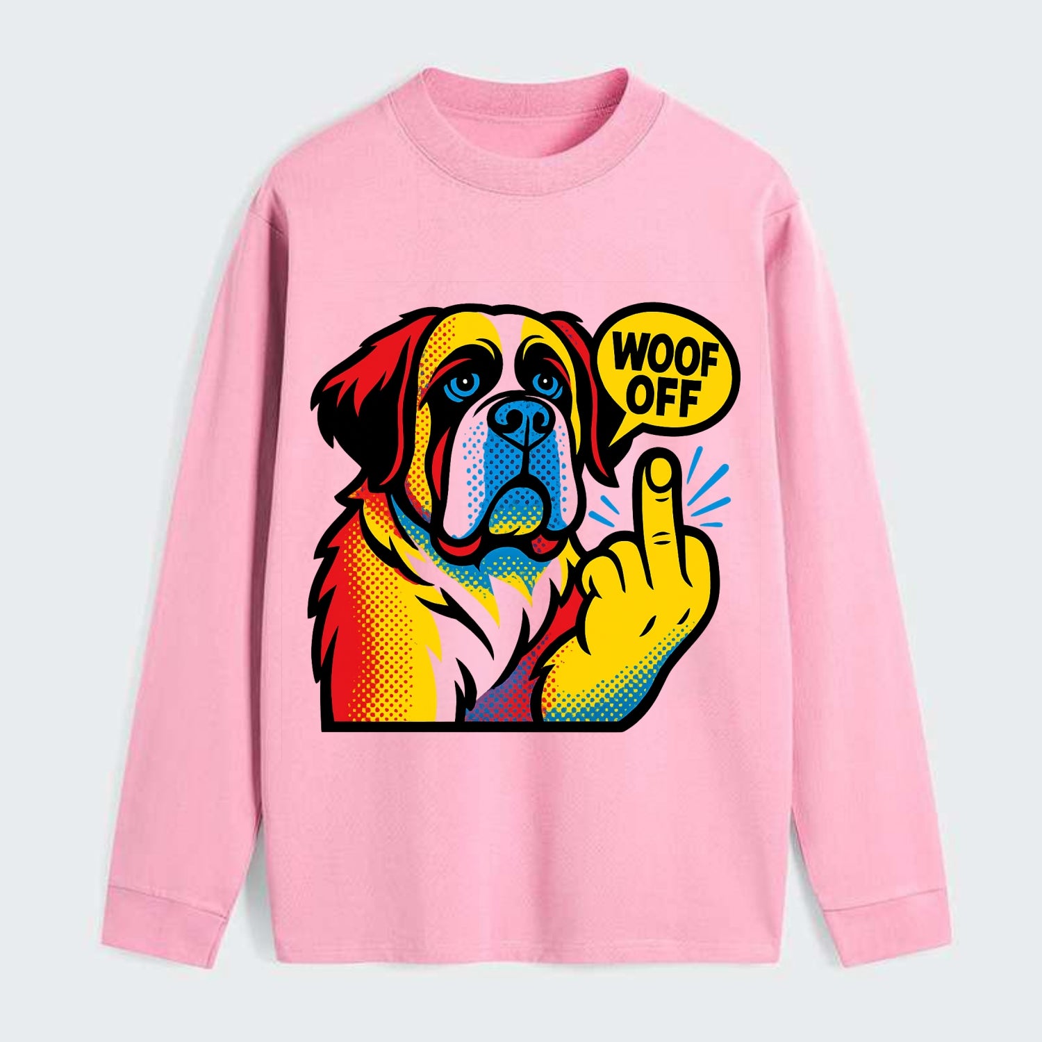 Saint Bernard with gentle giant face and droopy jowls, huge paw raised - Classic Long Sleeve Shirt - Pink