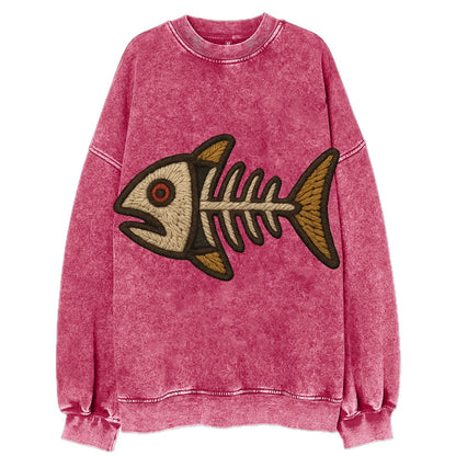 Fish Skeleton  - Vintage Sweatshirt - Pink