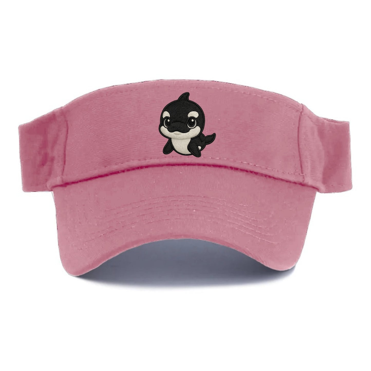 Baby Orca - black and white pattern, white eye patch, front-facing, curious and adorable - Visor - Pink