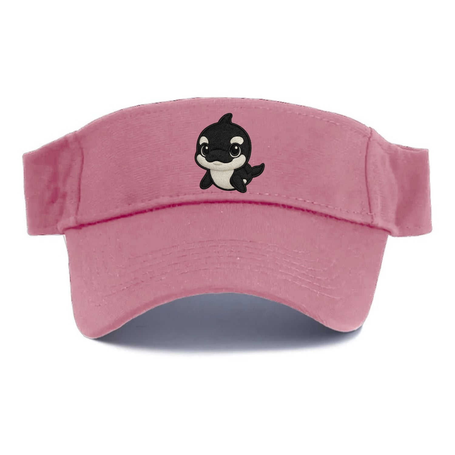Baby Orca - black and white pattern, white eye patch, front-facing, curious and adorable - Visor - Pink