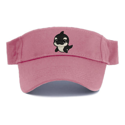 Baby Orca - black and white pattern, white eye patch, front-facing, curious and adorable - Visor - Pink