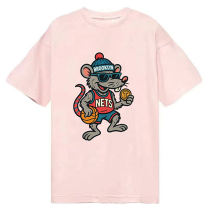 Brooklyn Rat wearing Nets beanie with subway token and wayfarer sunglasses - Classic T-shirt - Pink