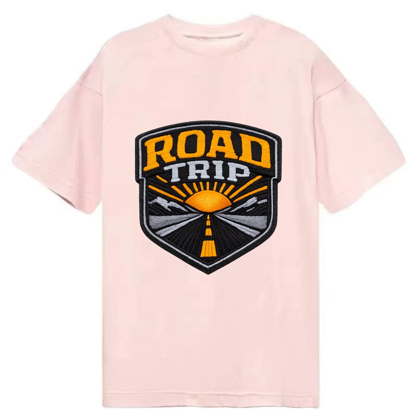 ROAD TRIP - highway and sun in orange and gray , open road - Classic T-shirt - Pink