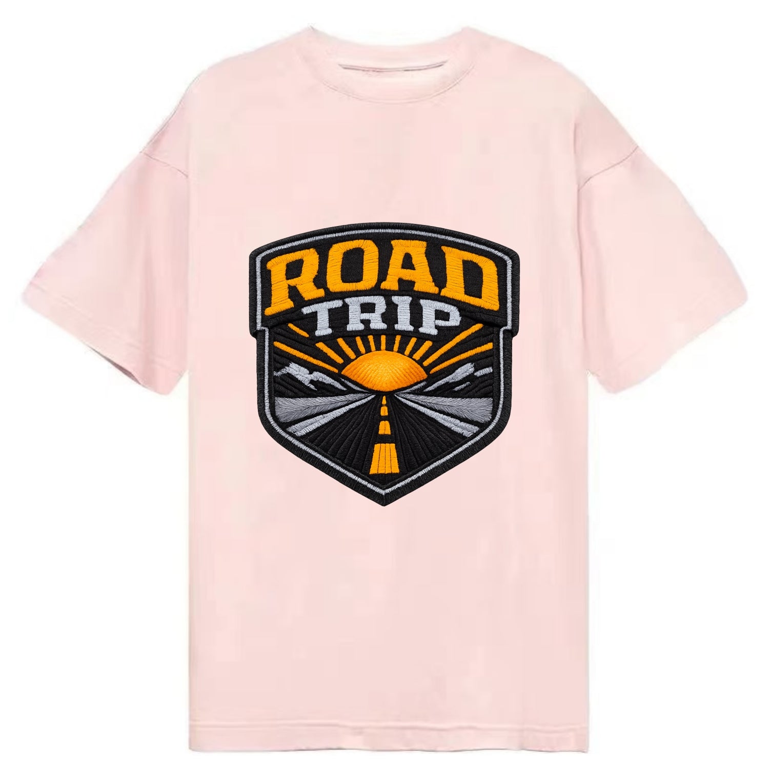 ROAD TRIP - highway and sun in orange and gray , open road - Classic T-shirt - Pink